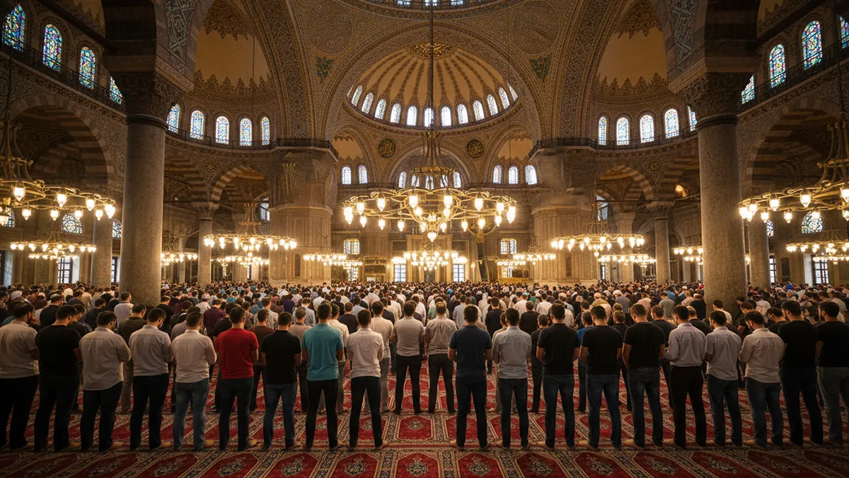 Hommes en prière de Qiyam pendant Laylat al-Qadr