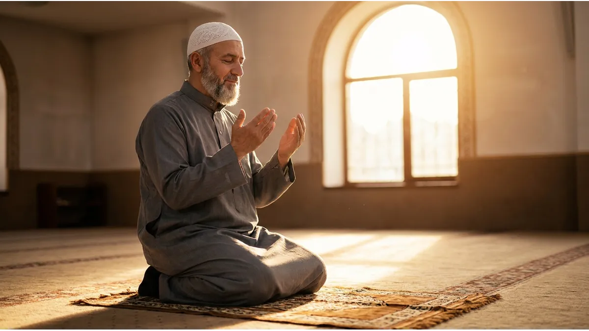 Homme assis paisiblement après avoir terminé la prière du fajr