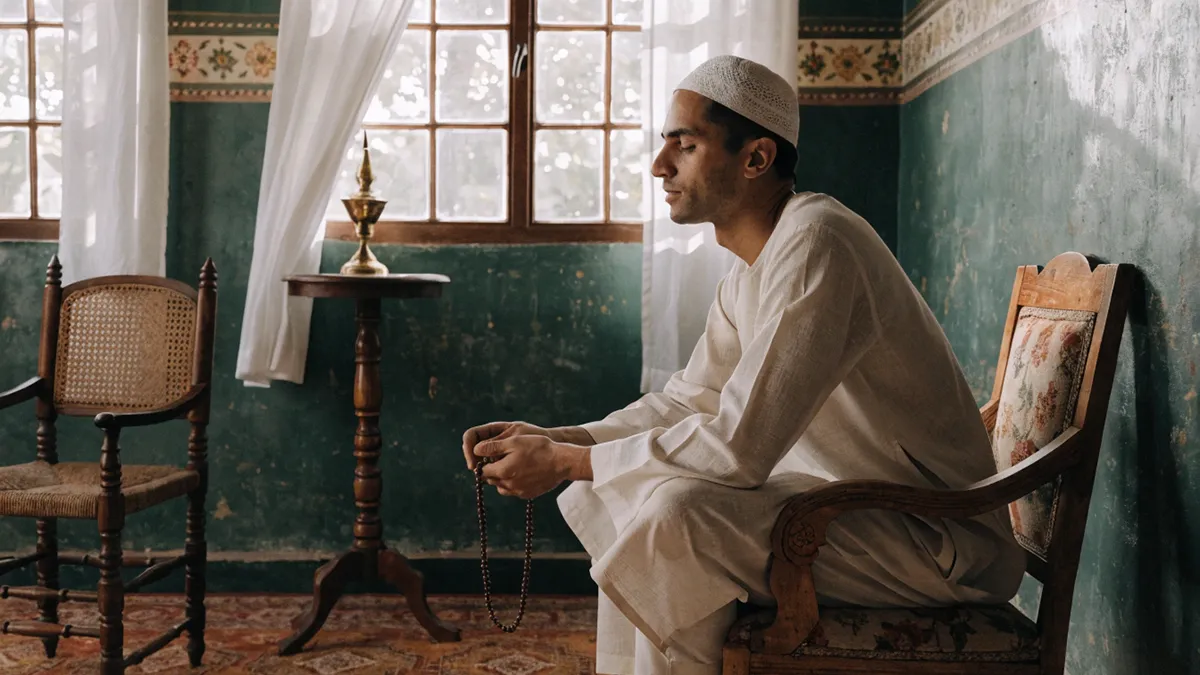 Homme méditant après la récitation de la sourate al fatiha
