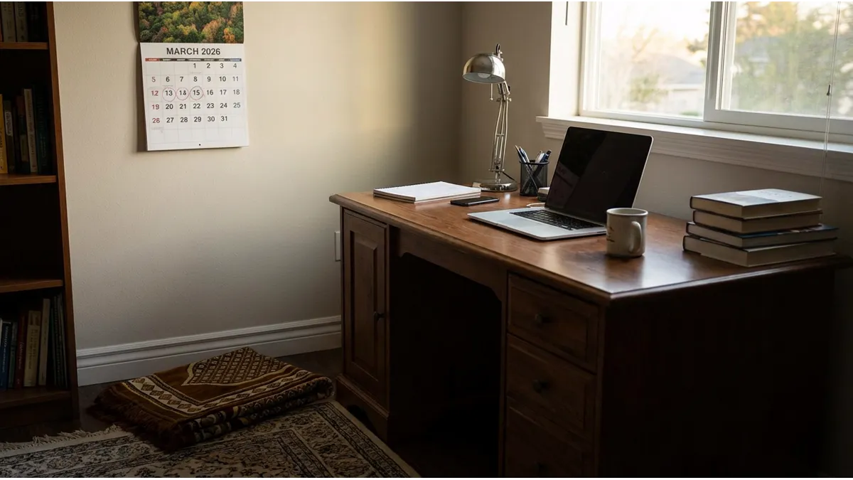 Calendrier affichant le mois de mars 2026 pour le début des 6 jours de Chawwal 2026.