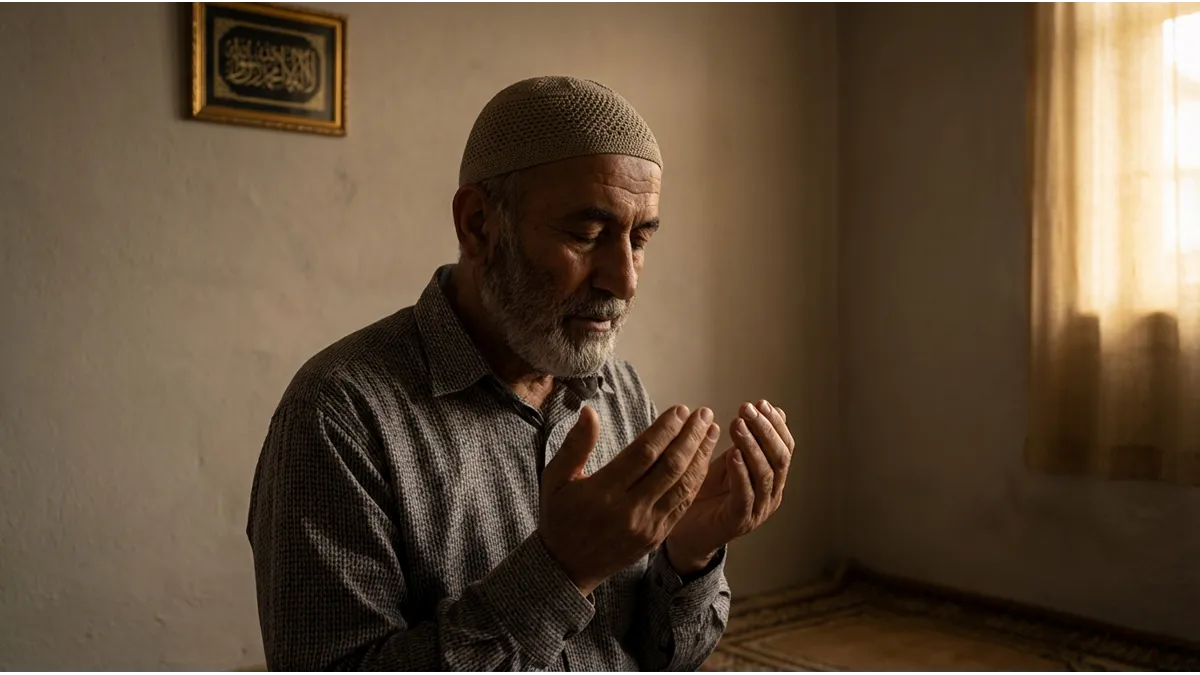 Homme concentré en pleine invocation du jour de Arafat