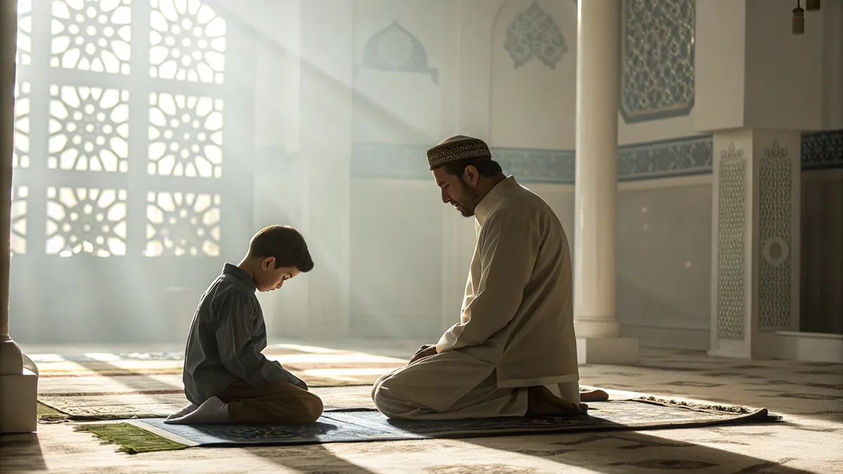 Homme et enfant priant ensemble