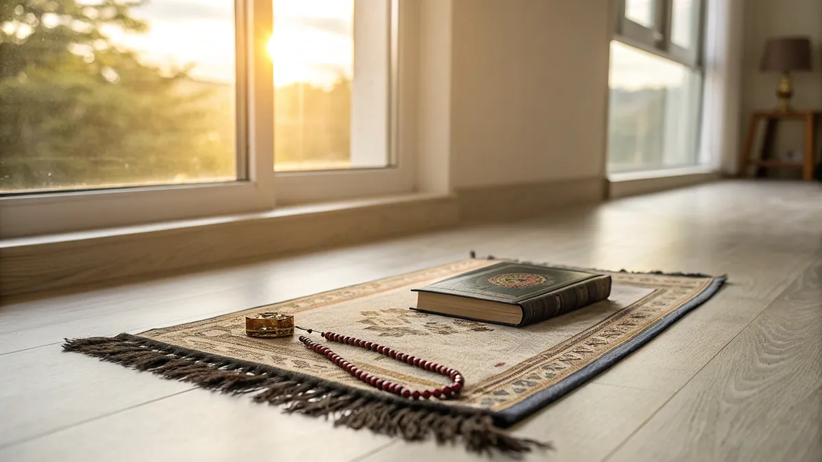 Personne lisant le Coran chaque jour à heure fixe pour maintenir la constance pendant le Ramadan