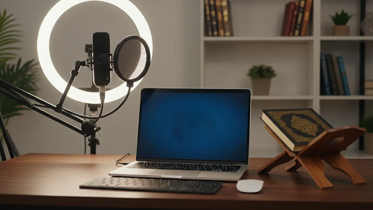 Ordinateur affichant un cours de tajwid sur la sourate al fatiha