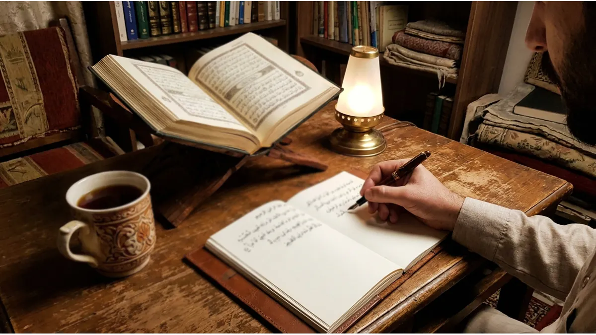 Utilisation d'un carnet pour noter les différences entre les Mutashabihât du Coran.