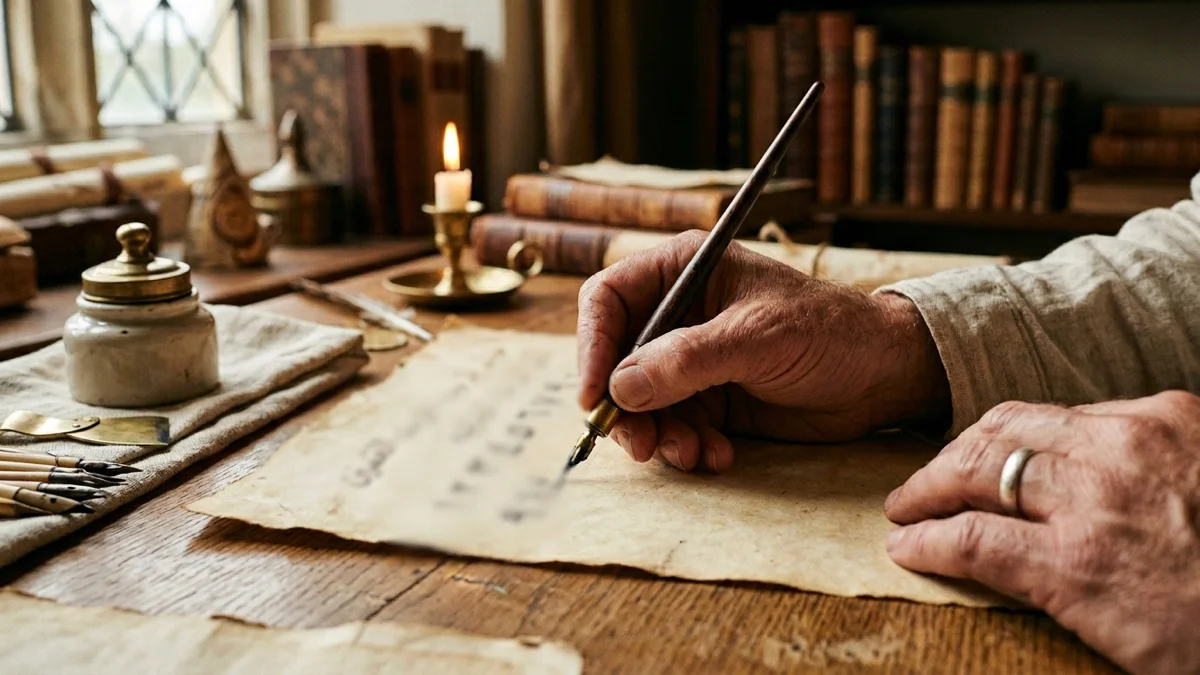 Une main d'homme écrivant les chiffres en arabe de droite à gauche.