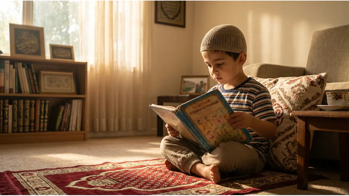 Enfant pratiquant la lecture progressive pour apprendre à lire l'arabe