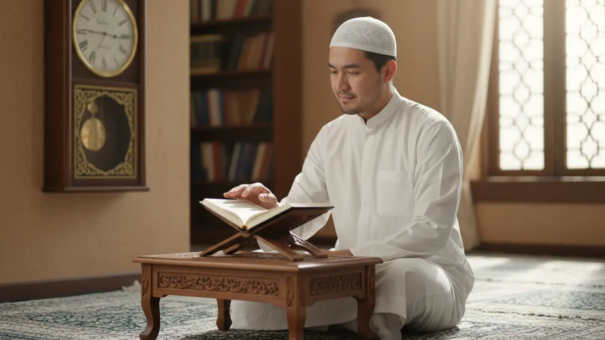 Homme ajustant son temps pour terminer le Coran