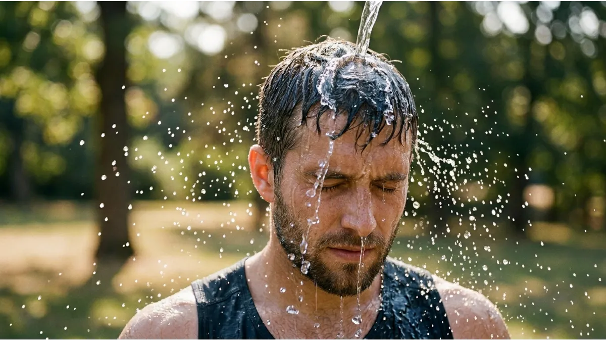 Gros plan sur l'eau atteignant les racines des cheveux pour illustrer comment faire les ablutions totales.