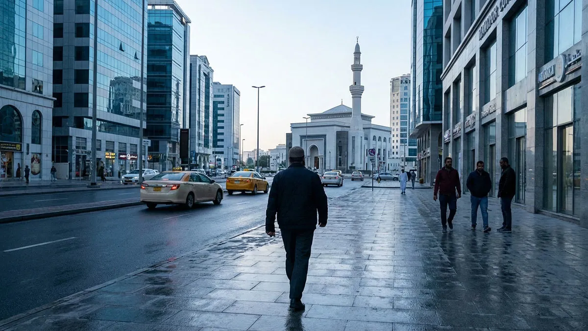 Homme marchant vers la mosquée pour maintenir ses habitudes après les 10 dernières nuits de Ramadan 2026