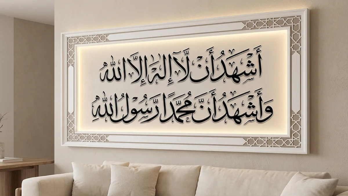 Écriture arabe de la shahada complète avec les deux témoignages