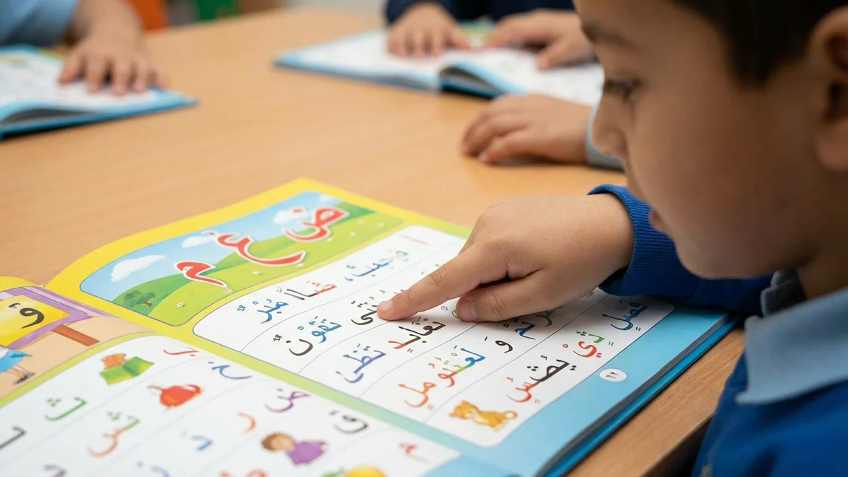 Un jeune garçon apprenant à lire pour parler l'arabe littéraire pour débutant