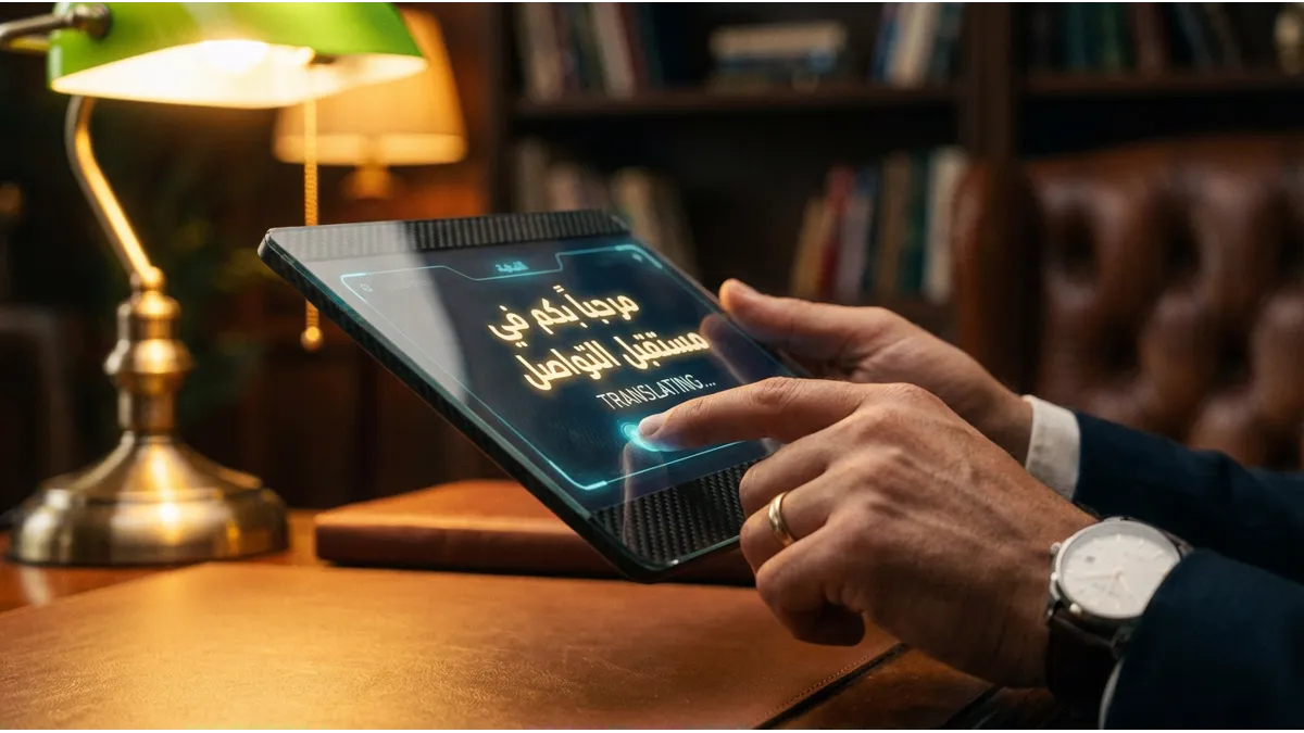 Tablette affichant des logiciels pour traduire du français vers l'arabe