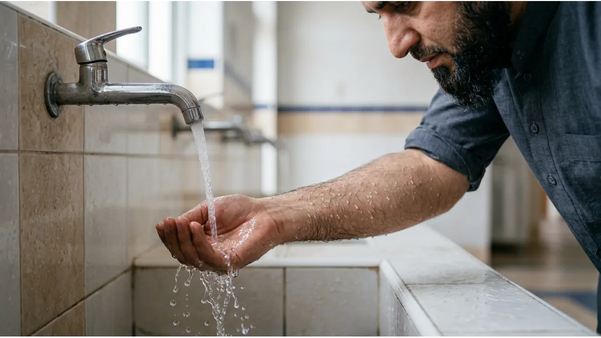 Homme faisant ses ablutions pour la prière Asr