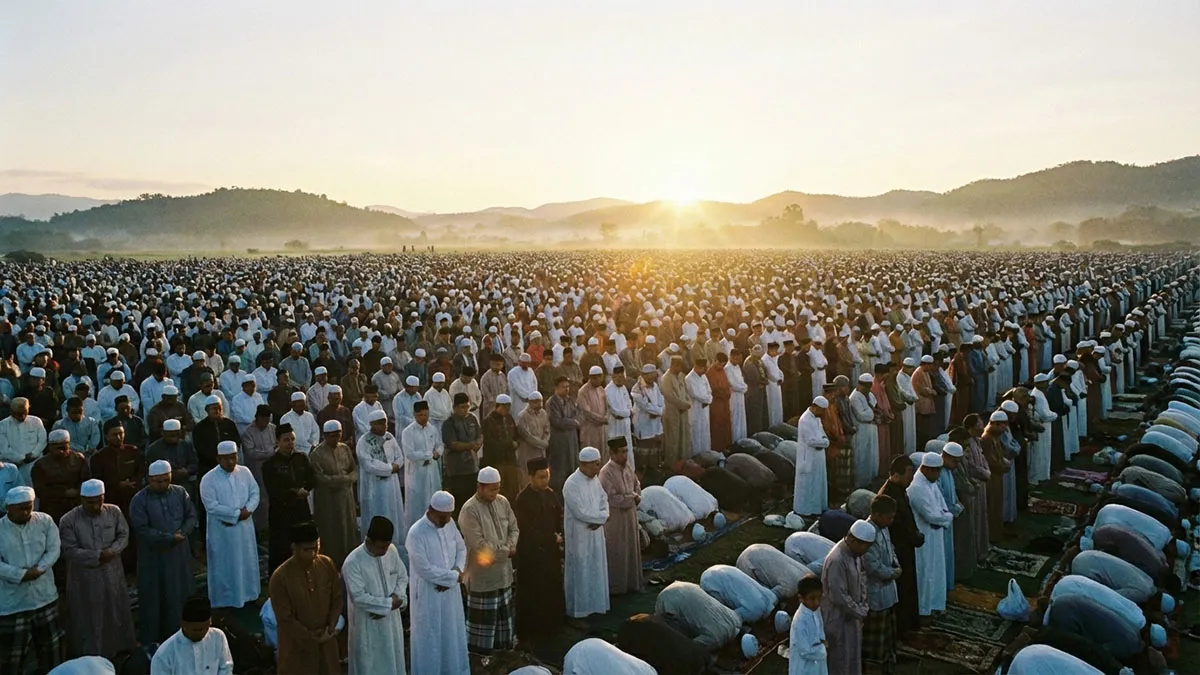 Fidèles masculins réunis pour la prière de Eid al-Fitr