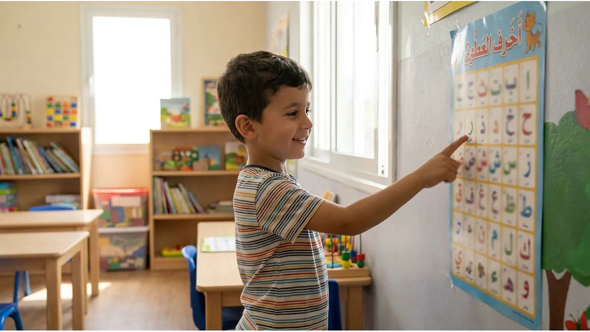 Un enfant identifiant Tha et Dhal, des lettres arabes difficiles pour les francophones.