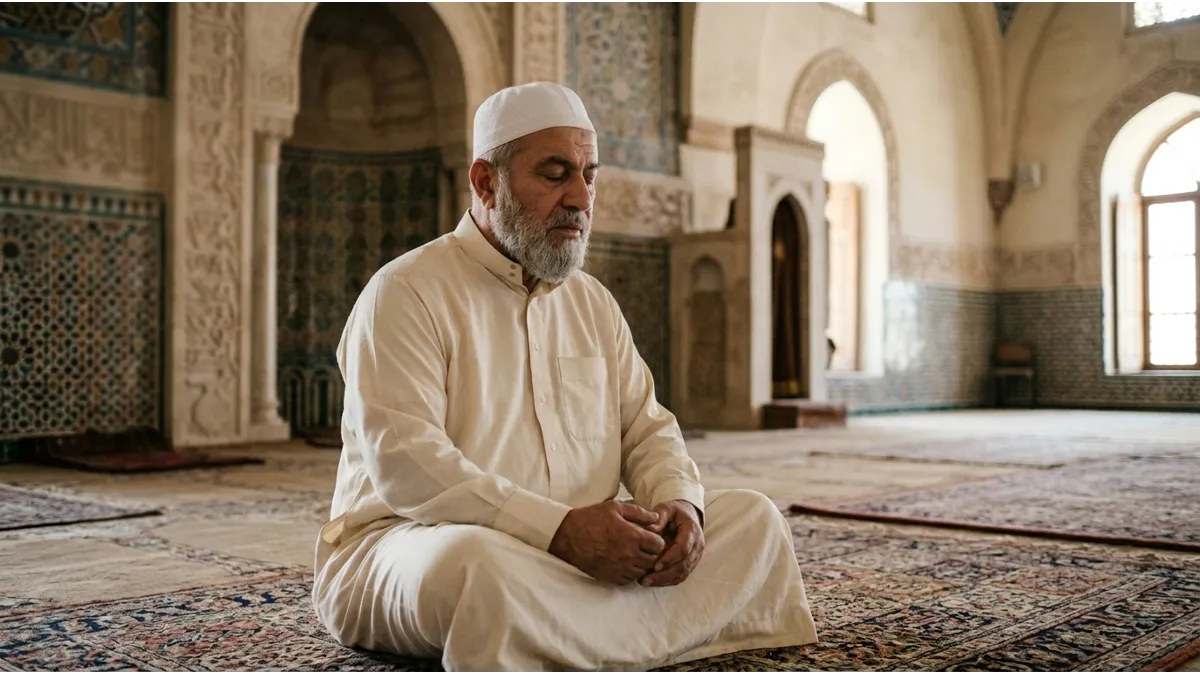 Un homme récitant de mémoire pour valider sa répétition pour apprendre l'arabe et Coran.