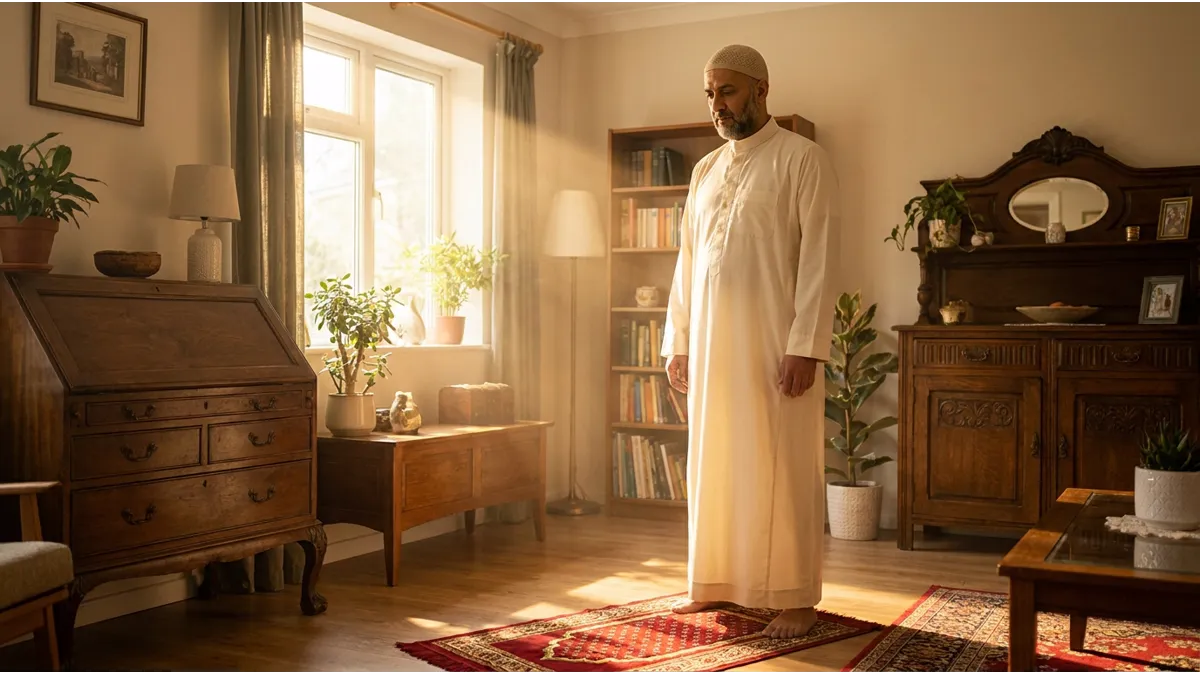 Homme s'apprêtant à rattraper la prière du fajr après le lever du soleil