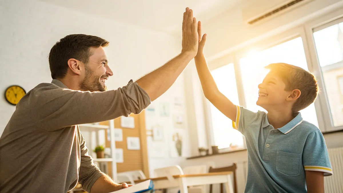 Un homme encourageant un enfant avec un geste amical