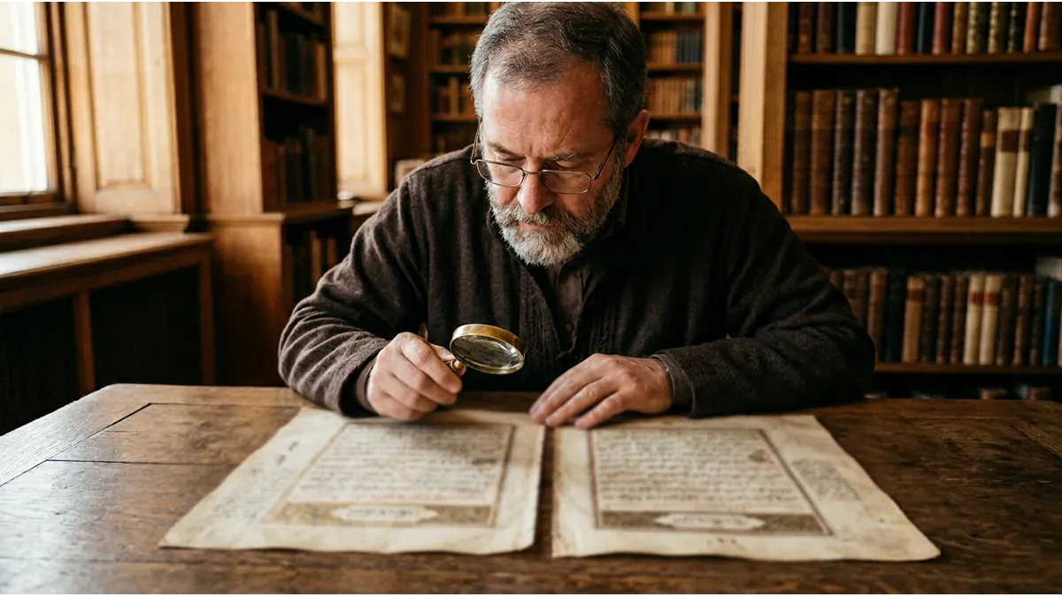 Un homme comparant attentivement deux textes pour une répétition pour apprendre l'arabe et Coran efficace.