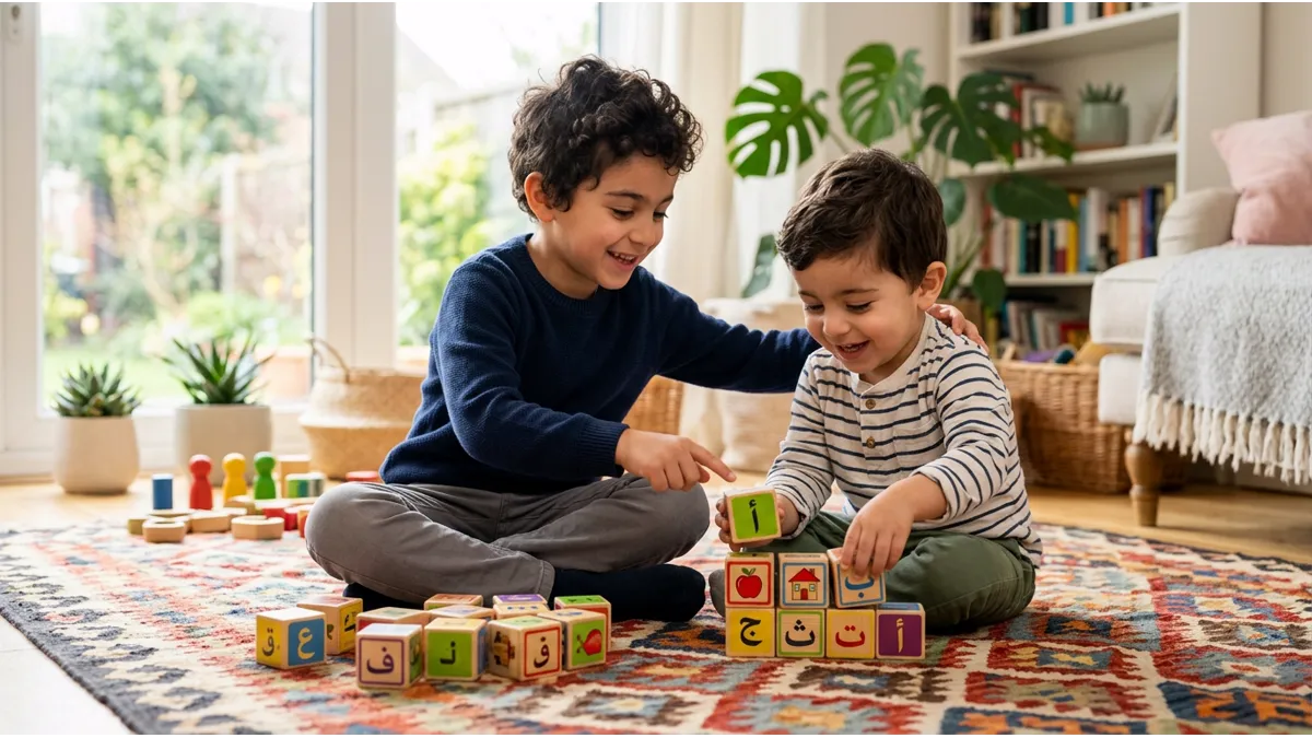 Activités ludiques comme les flashcards pour la routine d'arabe pour enfant à la maison.