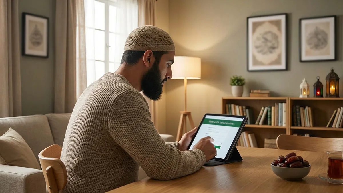 Un homme musulman préparant son don pour la Zakat al Fitr 2026