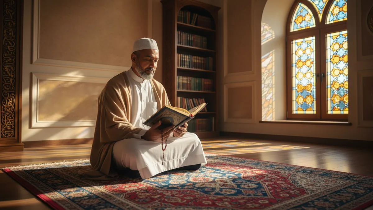 Un homme en prière se préparant pour la Omra 2026