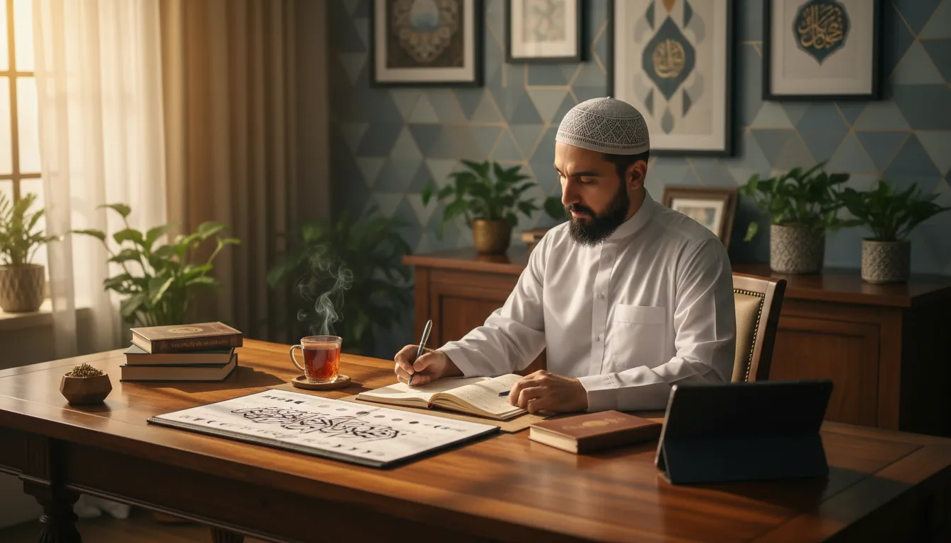 Un homme musulman planifiant son calendrier de rattrapage du Ramadan