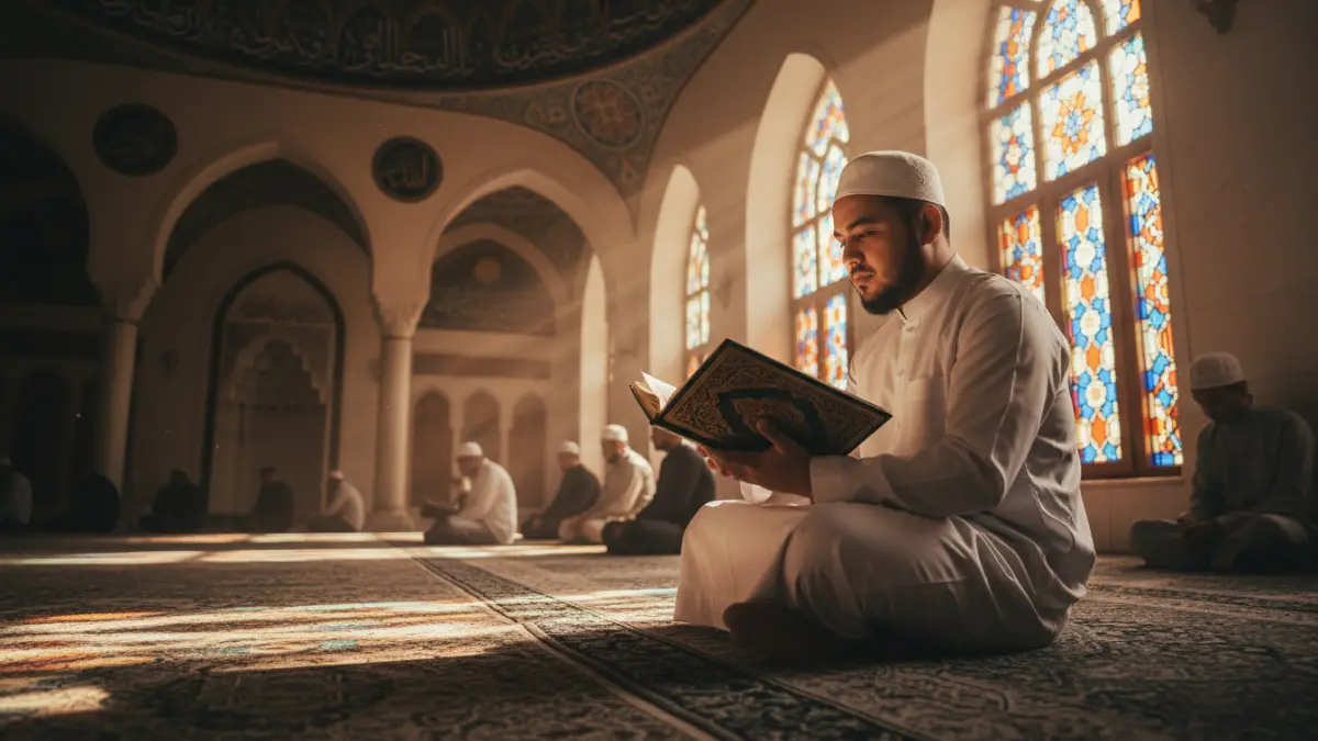 Un homme lisant le Coran pendant le mois de Ramadan